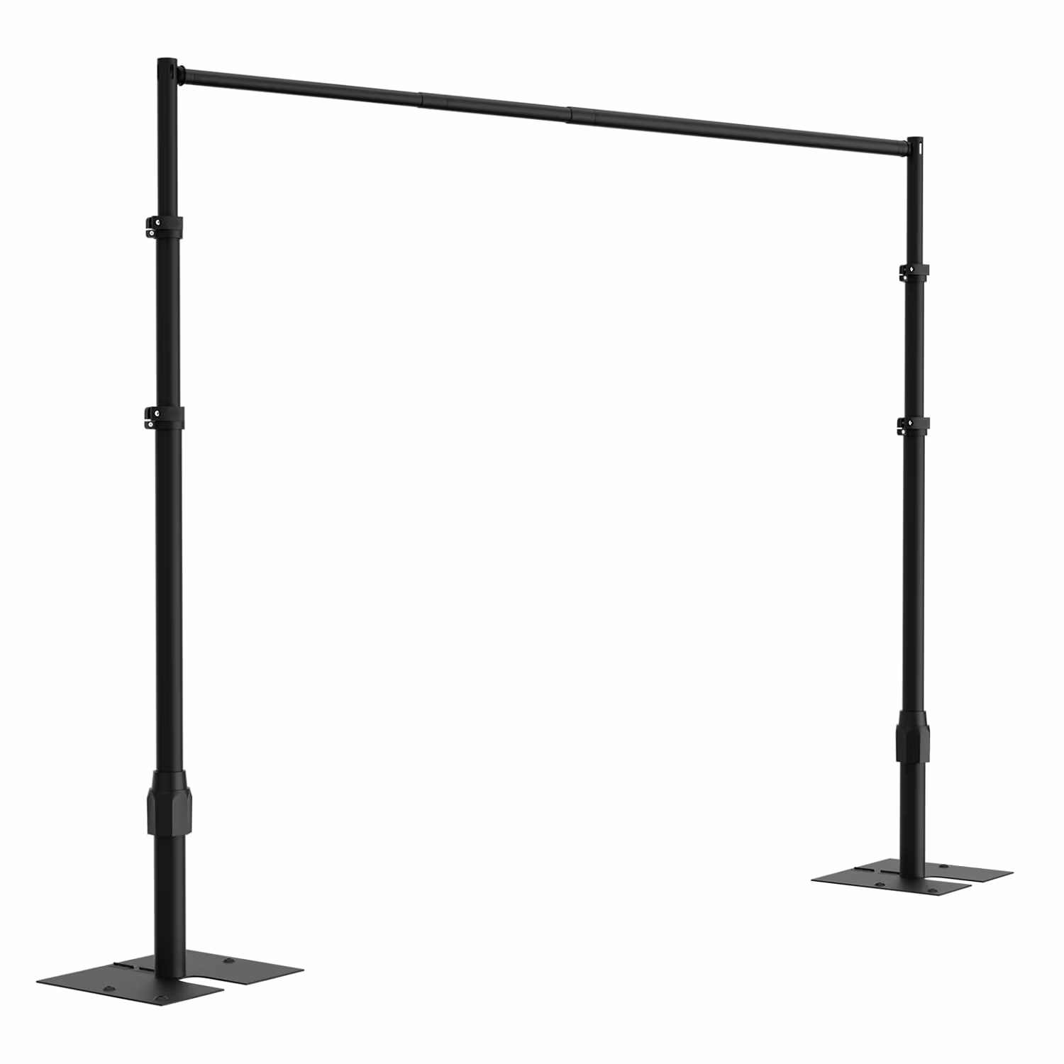 Black 10-by-10-foot pipe-and-drape frame with flat metal bases